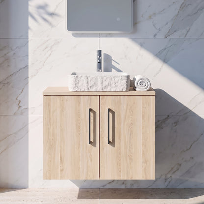 Fairford Aspri Bleached Oak 600mm 2 Door Wall Hung Vanity Unit with Worktop