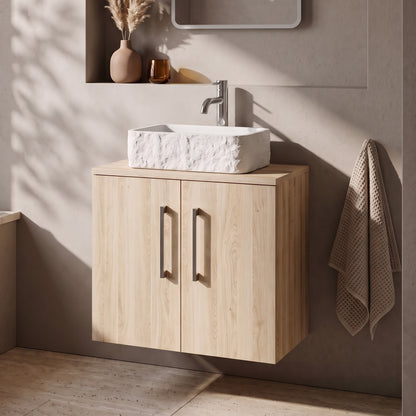 Fairford Aspri Bleached Oak 600mm 2 Door Wall Hung Vanity Unit with Worktop