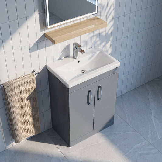 Fairford Carnation 600mm Gloss Grey Floor Standing 2 Door Vanity Unit, with Basin