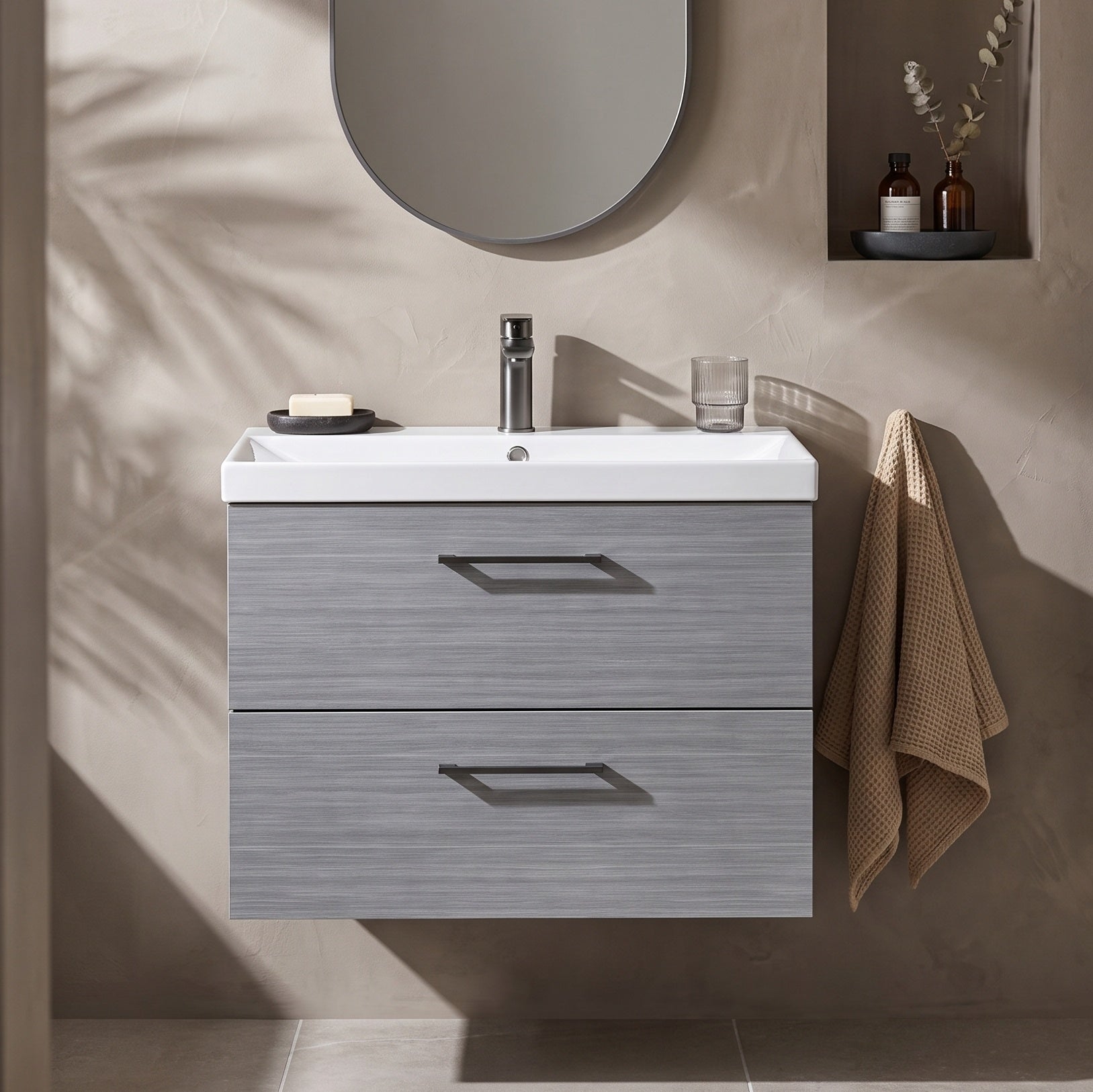 Fairford Aspri 800mm Anthracite 2-Drawer Wall Hung Vanity Unit