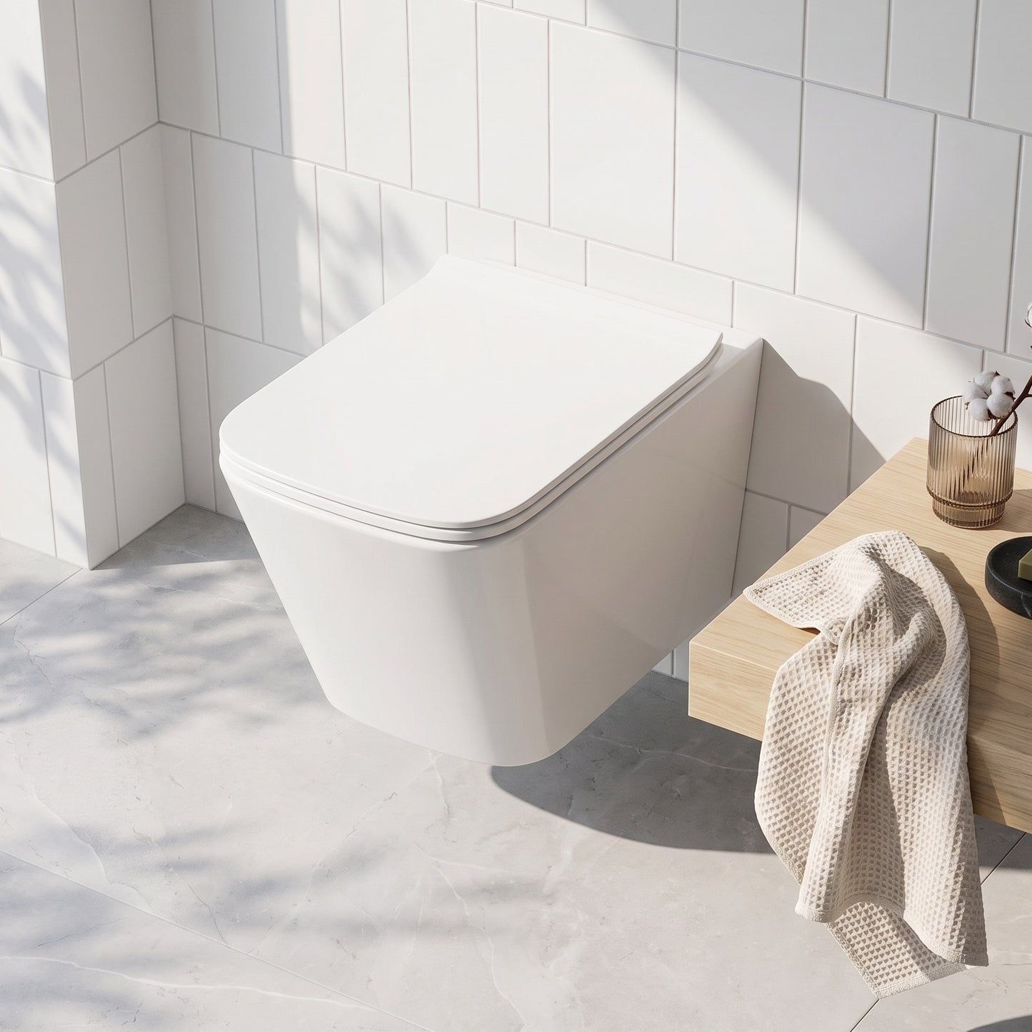 Dezine Cubo Pure Stort Hung Toilet with Soft Close Seat