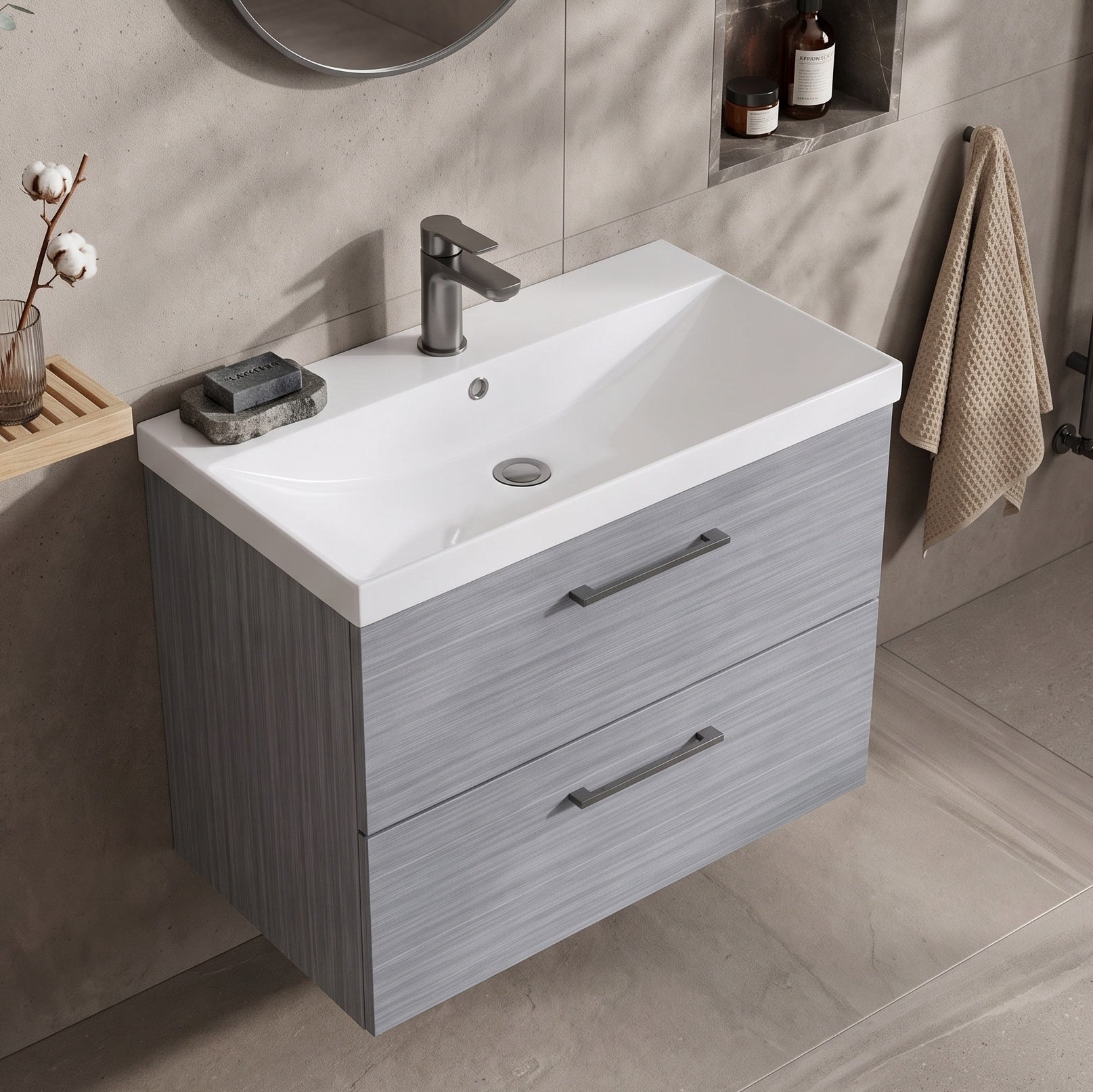 Fairford Aspri 800mm Anthracite 2-Drawer Wall Hung Vanity Unit