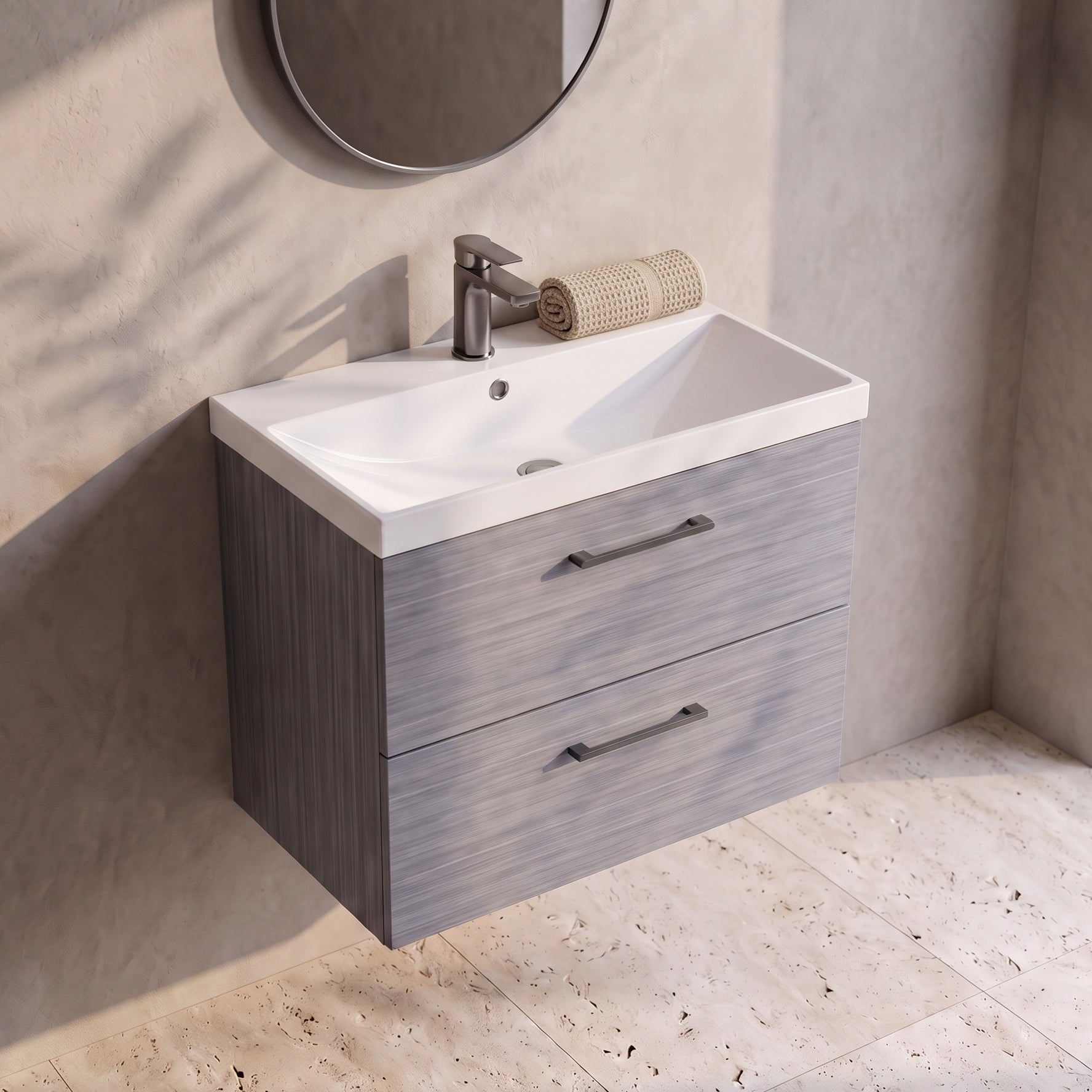 Fairford Aspri 800mm Anthracite 2-Drawer Wall Hung Vanity Unit