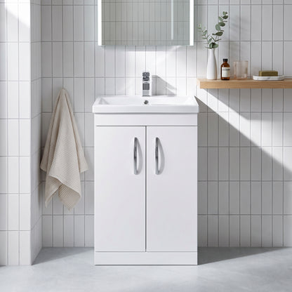 Fairford Carnation 600mm Gloss White Floor Standing 2 Door Vanity Unit, with Basin