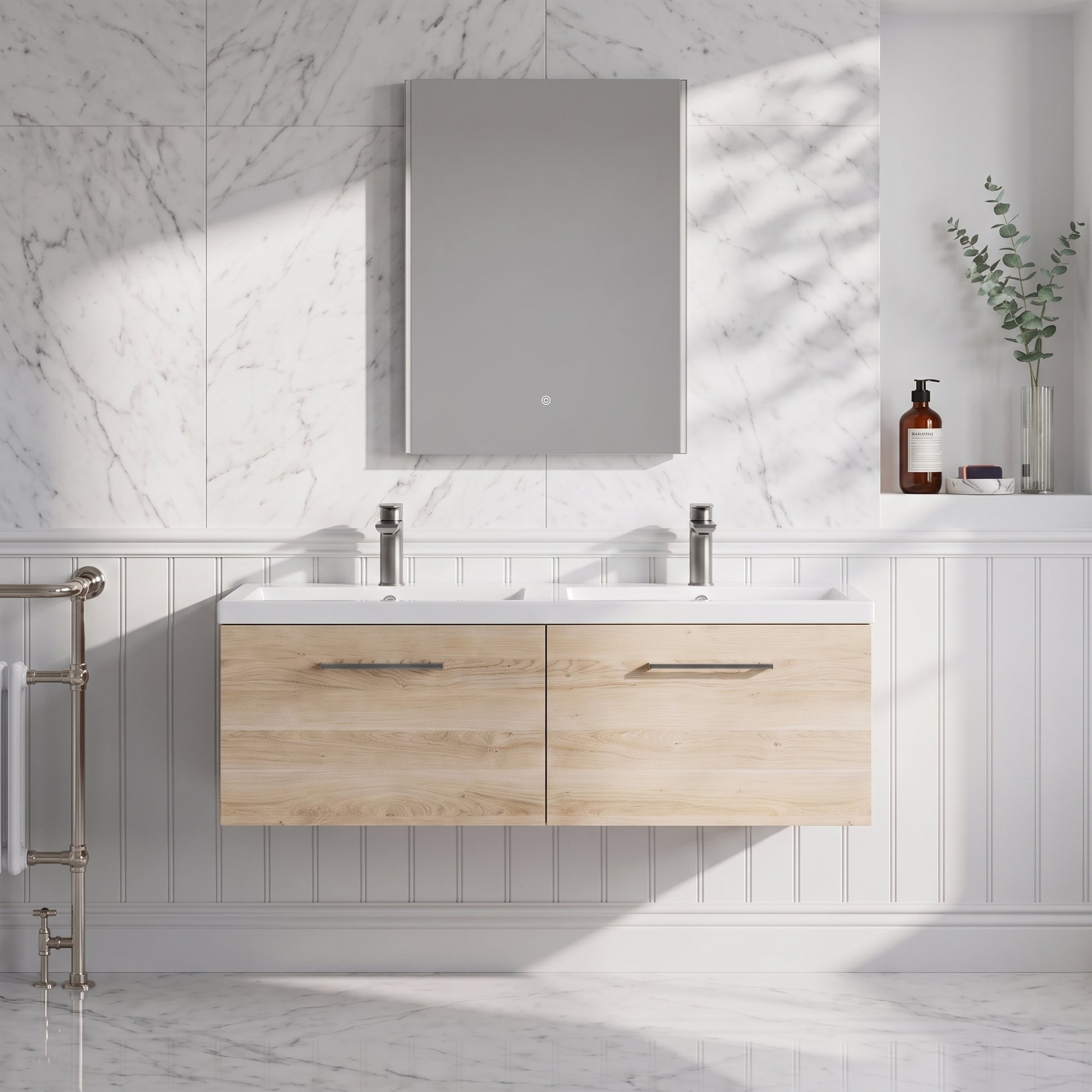 Fairford Aspri Bleached Oak 1200mm 2 Drawer Wall Hung Vanity Unit