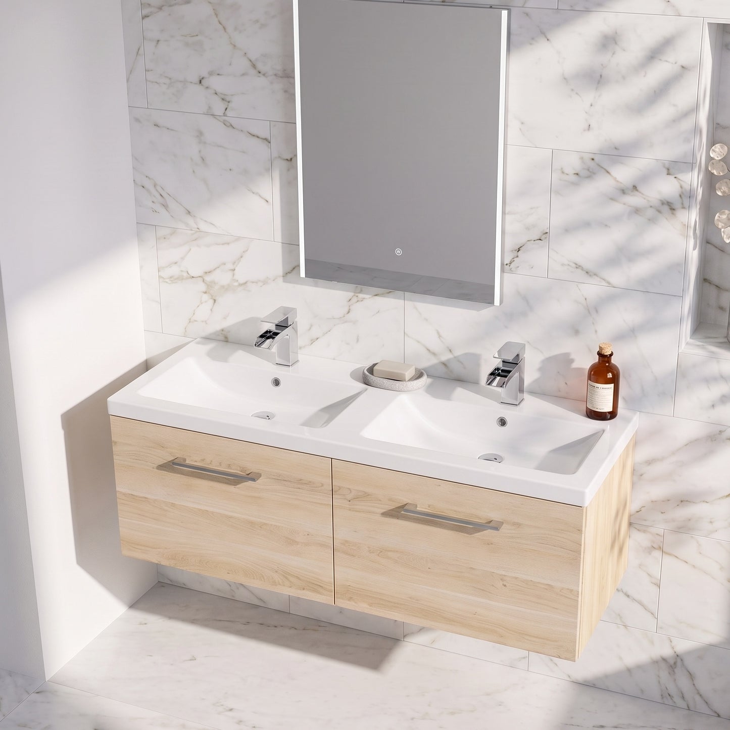 Fairford Aspri Bleached Oak 1200mm 2 Drawer Wall Hung Vanity Unit