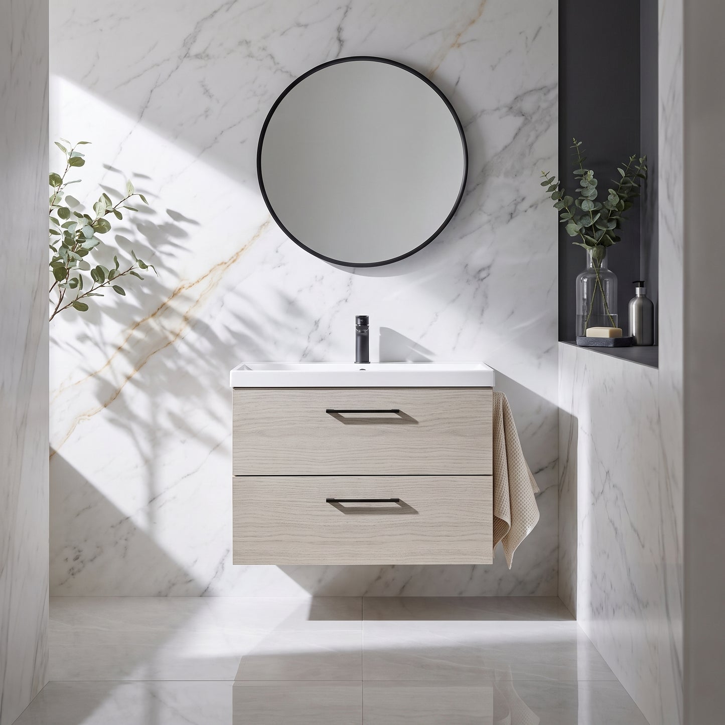 Fairford Aspri 800mm Solace Oak 2-Drawer Wall Hung Vanity Unit