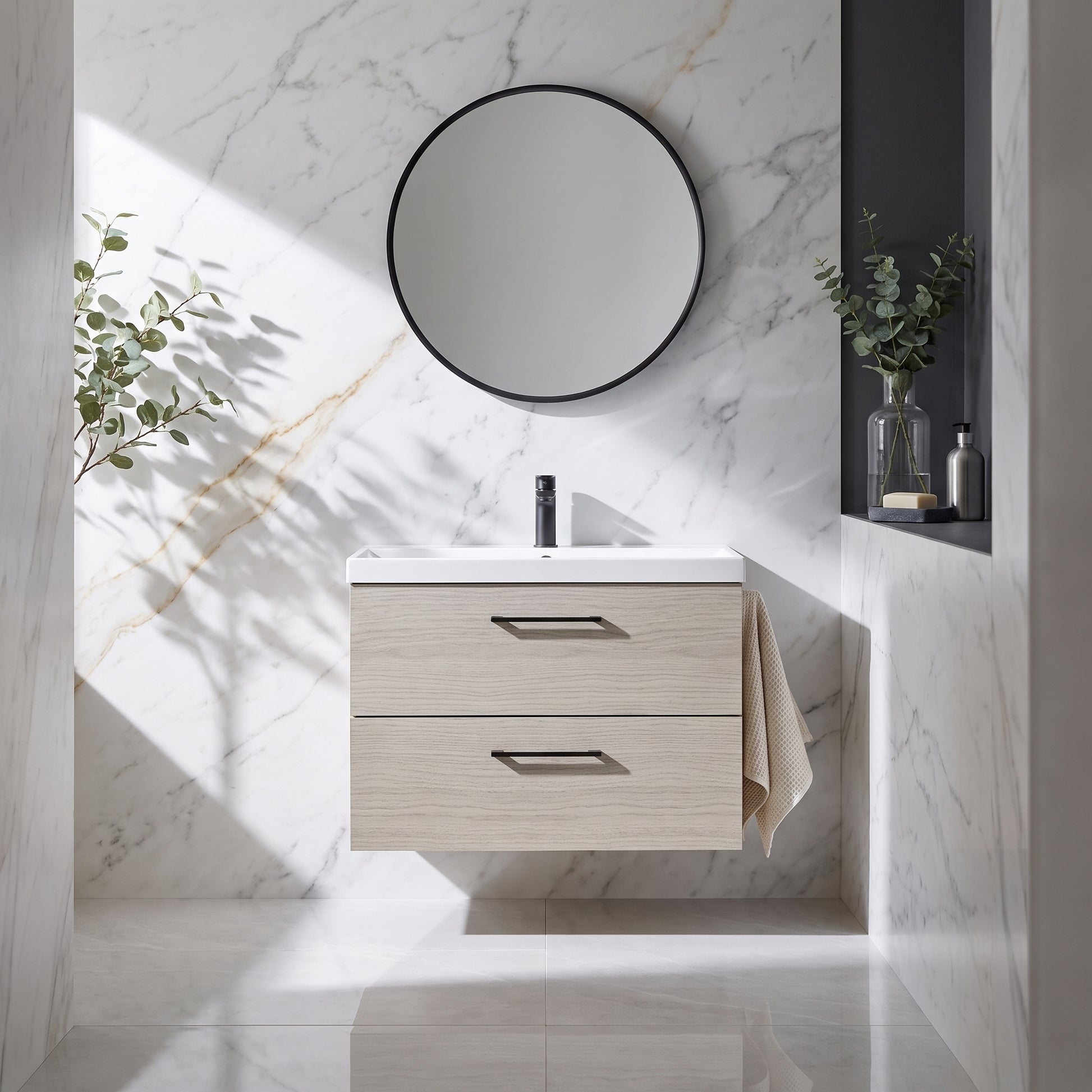 Fairford Aspri 800mm Solace Oak 2-Drawer Wall Hung Vanity Unit