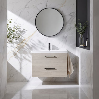 Fairford Aspri 800mm Solace Oak 2-Drawer Wall Hung Vanity Unit