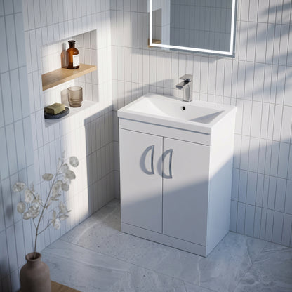 Fairford Carnation 600mm Gloss White Floor Standing 2 Door Vanity Unit, with Basin