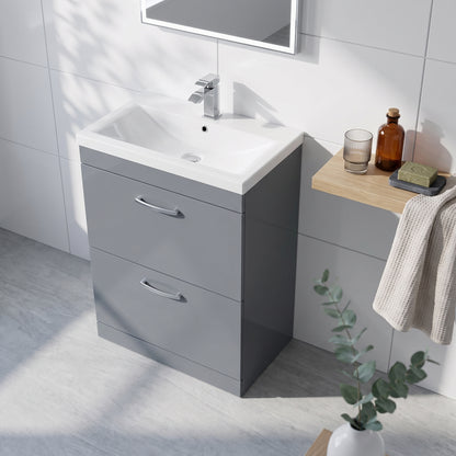 Fairford Carnation 800mm Gloss Grey Floor Standing 2 Drawer Vanity Unit, with Basin