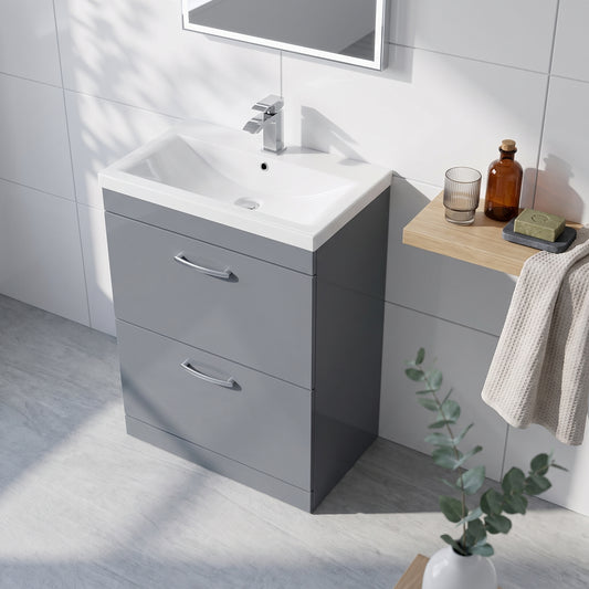 Fairford Carnation 800mm Gloss Grey Floor Standing 2 Drawer Vanity Unit, with Basin