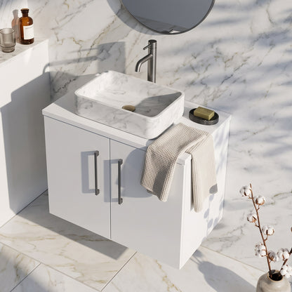 Fairford Aspri Gloss White 600mm 2 Door Wall Hung Vanity Unit with Worktop