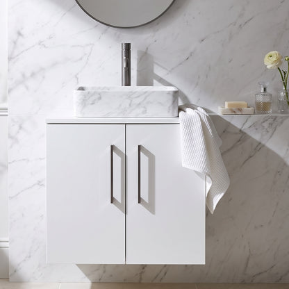 Fairford Aspri Gloss White 600mm 2 Door Wall Hung Vanity Unit with Worktop