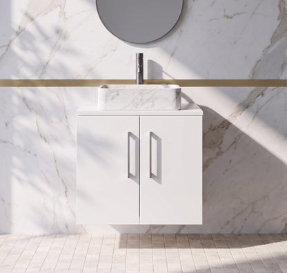 Fairford Aspri Gloss White 600mm 2 Door Wall Hung Vanity Unit with Worktop