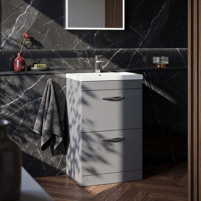 Fairford Carnation 600mm Gloss Grey Floor Standing 2 Drawer Vanity Unit, with Basin