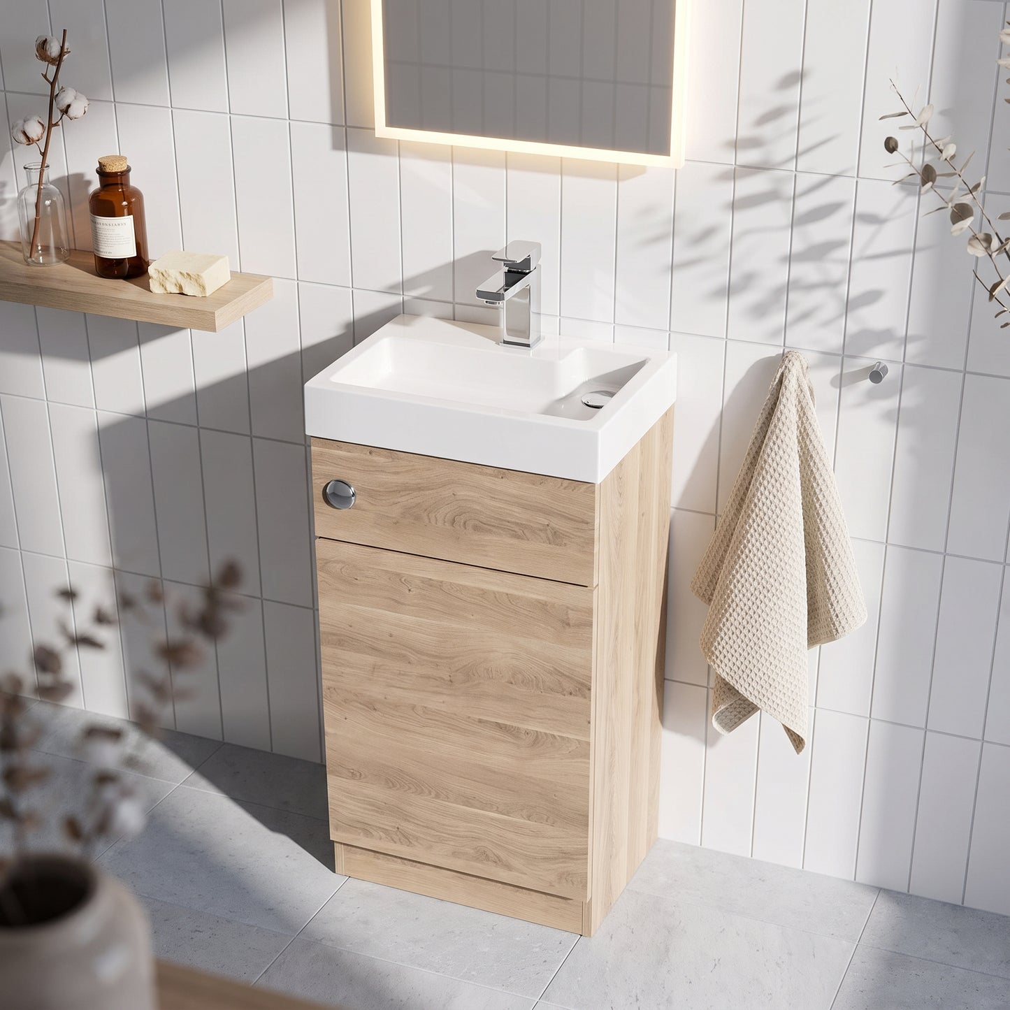 Fairford Carnation 500mm Bleached Oak 2 in 1 WC Unit & Basin