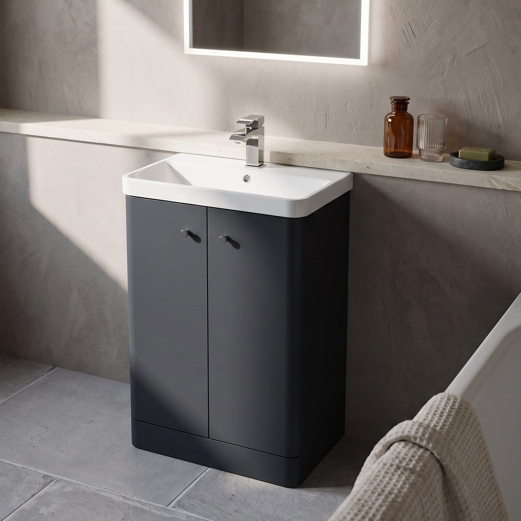 Fairford Crayo 600mm Soft Black Floor Standing Vanity Unit
