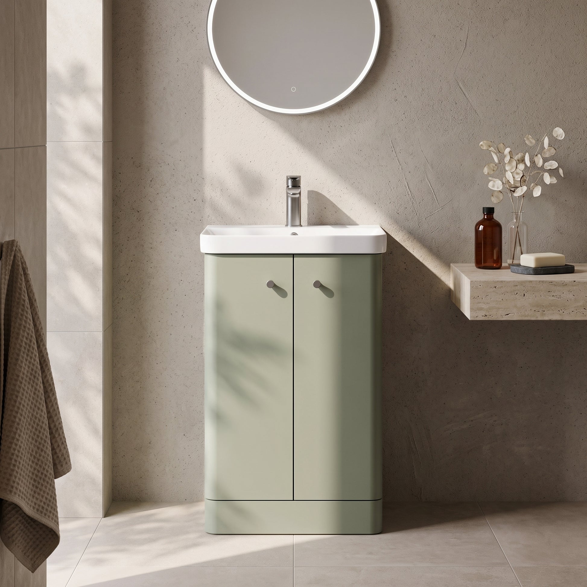 Fairford Crayo Satin Green 500mm 2 Door Floorstanding Vanity Unit