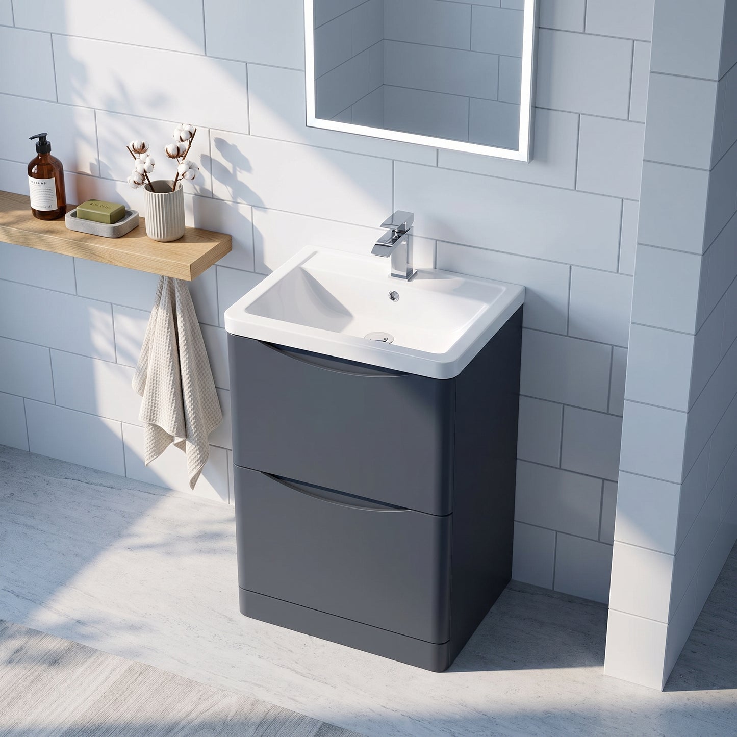 Fairford Eclipse 600mm 2 Drawer Satin Anthracite Floor Standing Vanity Unit