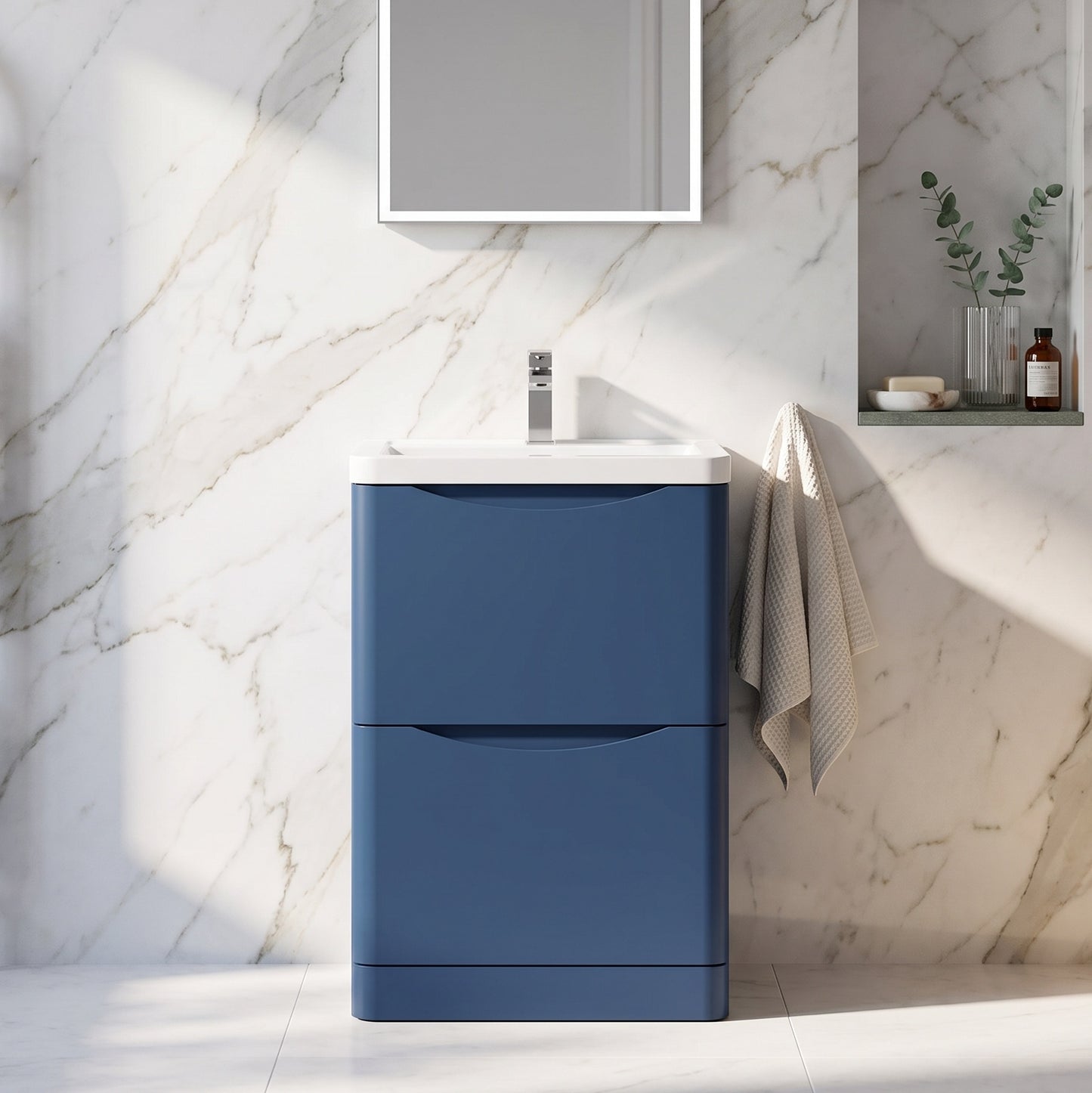 Fairford Eclipse 600mm 2 Drawer Satin Blue Floor Standing Vanity Unit