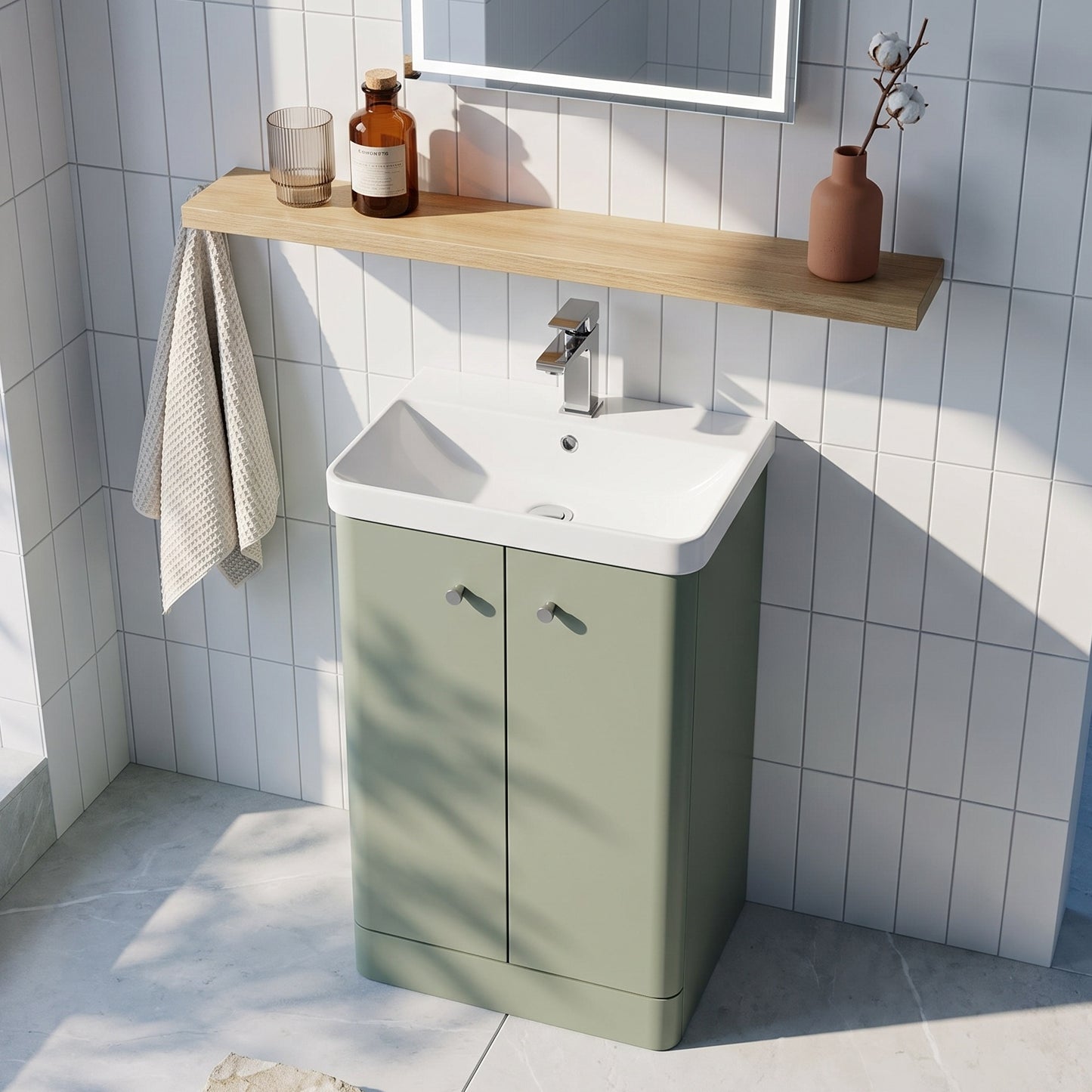 Fairford Crayo Satin Green 500mm 2 Door Floorstanding Vanity Unit