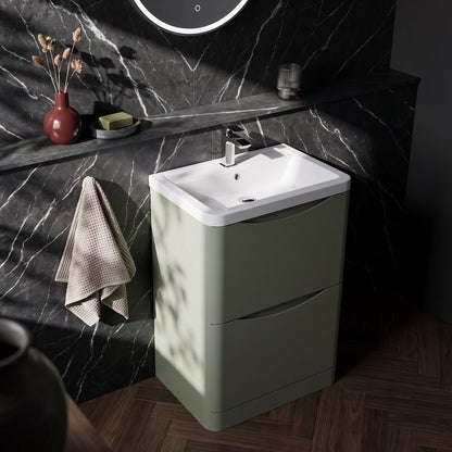 Fairford Eclipse 600mm 2 Drawer Satin Green Floor Standing Vanity Unit