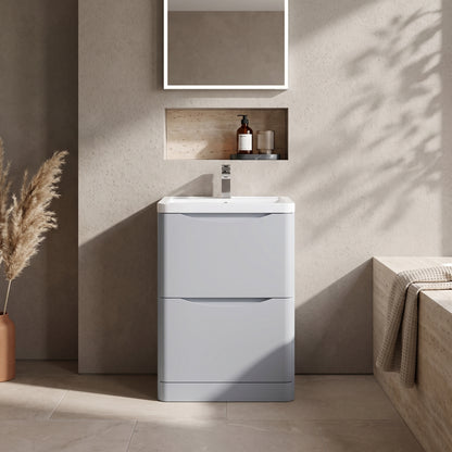 Fairford Eclipse 600mm 2 Drawer Satin Grey Floor Standing Vanity Unit