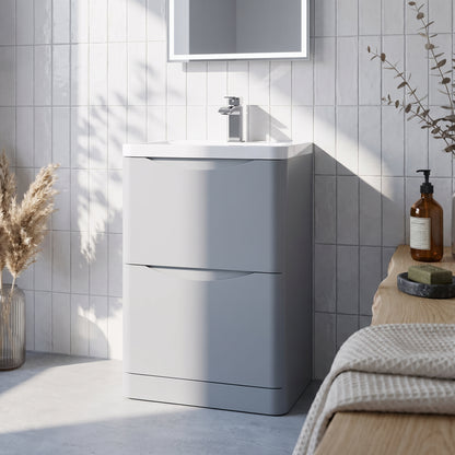 Fairford Eclipse 600mm 2 Drawer Satin Grey Floor Standing Vanity Unit