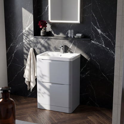Fairford Eclipse 600mm 2 Drawer Satin Grey Floor Standing Vanity Unit