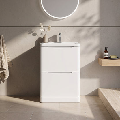 Fairford Eclipse 600mm 2 Drawer Satin White Floor Standing Vanity Unit