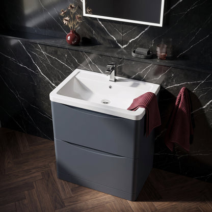 Fairford Eclipse 800mm 2 Drawer Satin Anthracite Floor Standing Vanity Unit