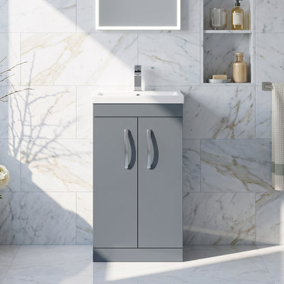 Fairford Carnation 500mm Gloss Grey Floor Standing 2 Door Vanity Unit, with Basin