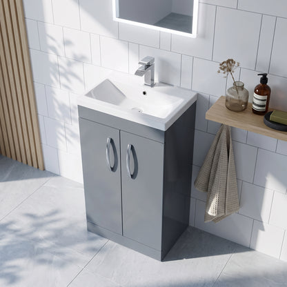 Fairford Carnation 500mm Gloss Grey Floor Standing 2 Door Vanity Unit, with Basin