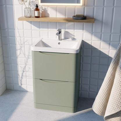 Fairford Eclipse 600mm 2 Drawer Satin Green Floor Standing Vanity Unit