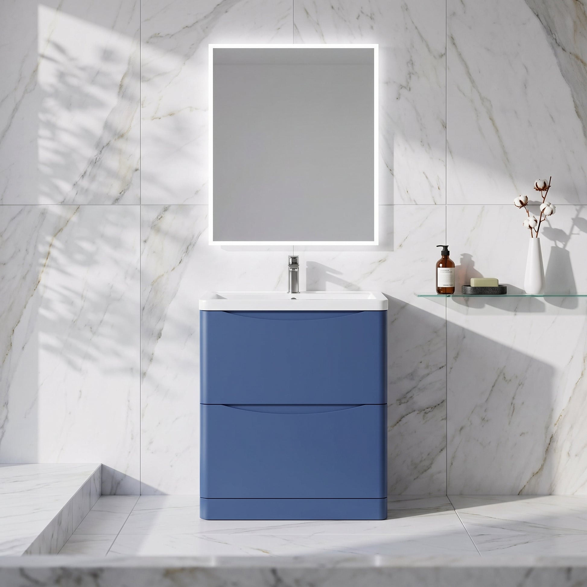 Fairford Eclipse 800mm 2 Drawer Satin Blue Floor Standing Vanity Unit