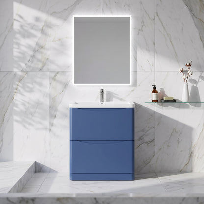 Fairford Eclipse 800mm 2 Drawer Satin Blue Floor Standing Vanity Unit