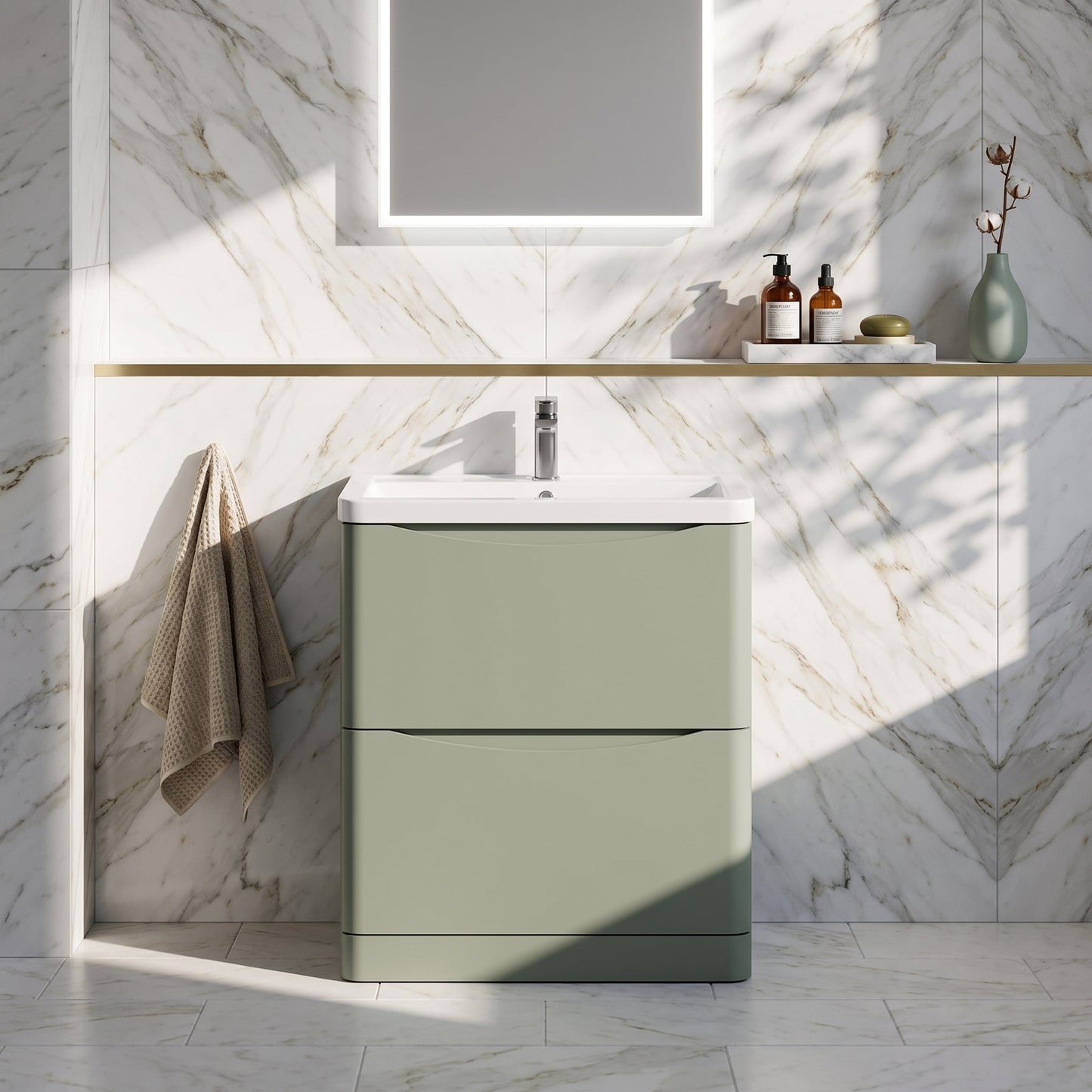 Fairford Eclipse 800mm 2 Drawer Satin Green Floor Standing Vanity Unit
