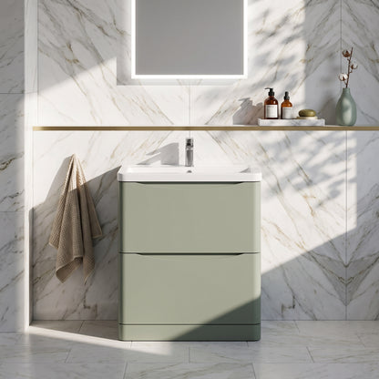 Fairford Eclipse 800mm 2 Drawer Satin Green Floor Standing Vanity Unit