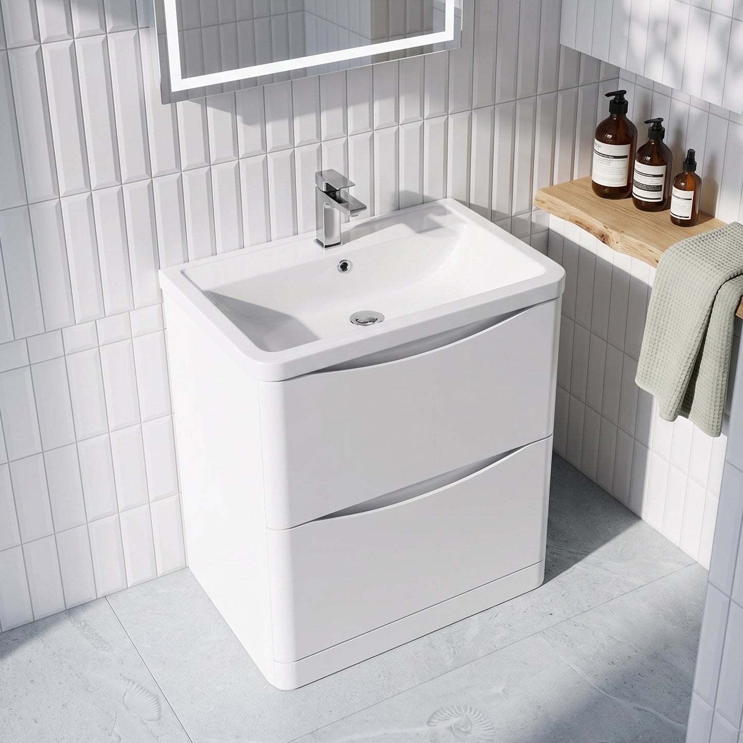 Fairford Eclipse 800mm 2 Drawer Satin White Floor Standing Vanity Unit