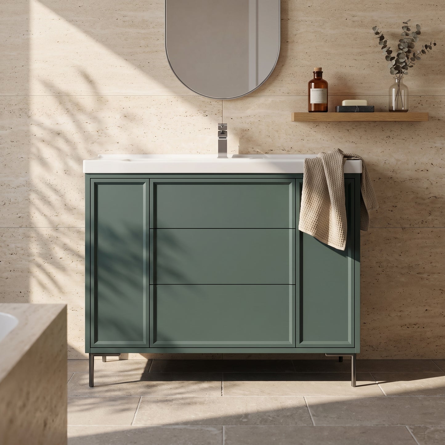 Fairford Elan Marin Green 1000mm Floorstanding Vanity Unit with Gunmetal Legs