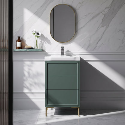 Fairford Elan Marin Green 500mm Floorstanding Vanity Unit with Brushed Brass Legs
