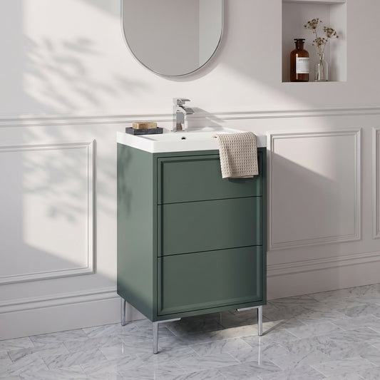 Fairford Elan Marin Green 500mm Floorstanding Vanity Unit with Chrome Legs
