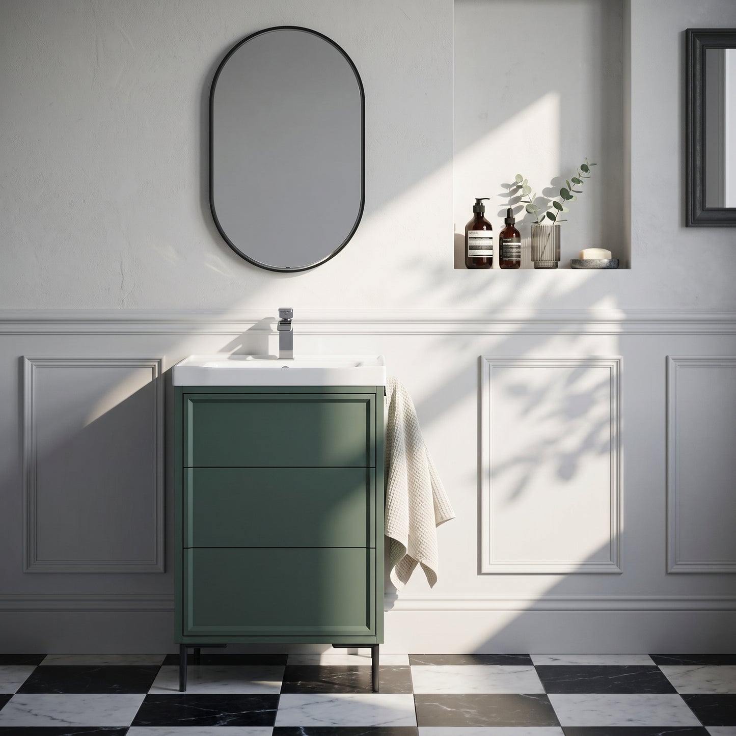 Fairford Elan Marin Green 500mm Floorstanding Vanity Unit with Matt Black Legs