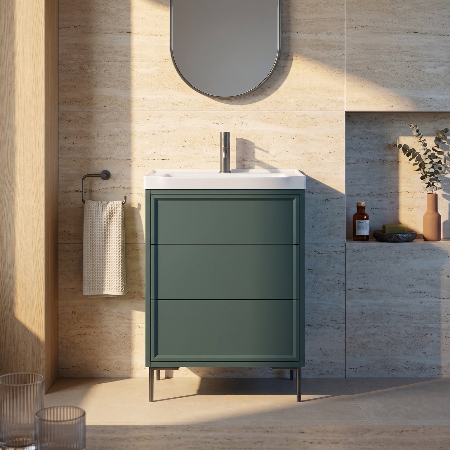 Fairford Elan Marin Green 600mm Floorstanding Vanity Unit with Gunmetal Legs