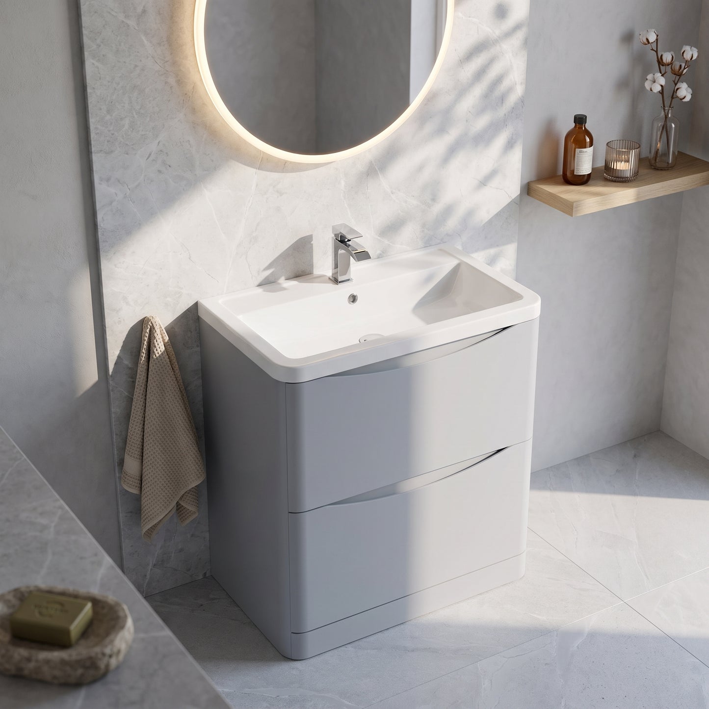 Fairford Eclipse 800mm 2 Drawer Satin Grey Floor Standing Vanity Unit