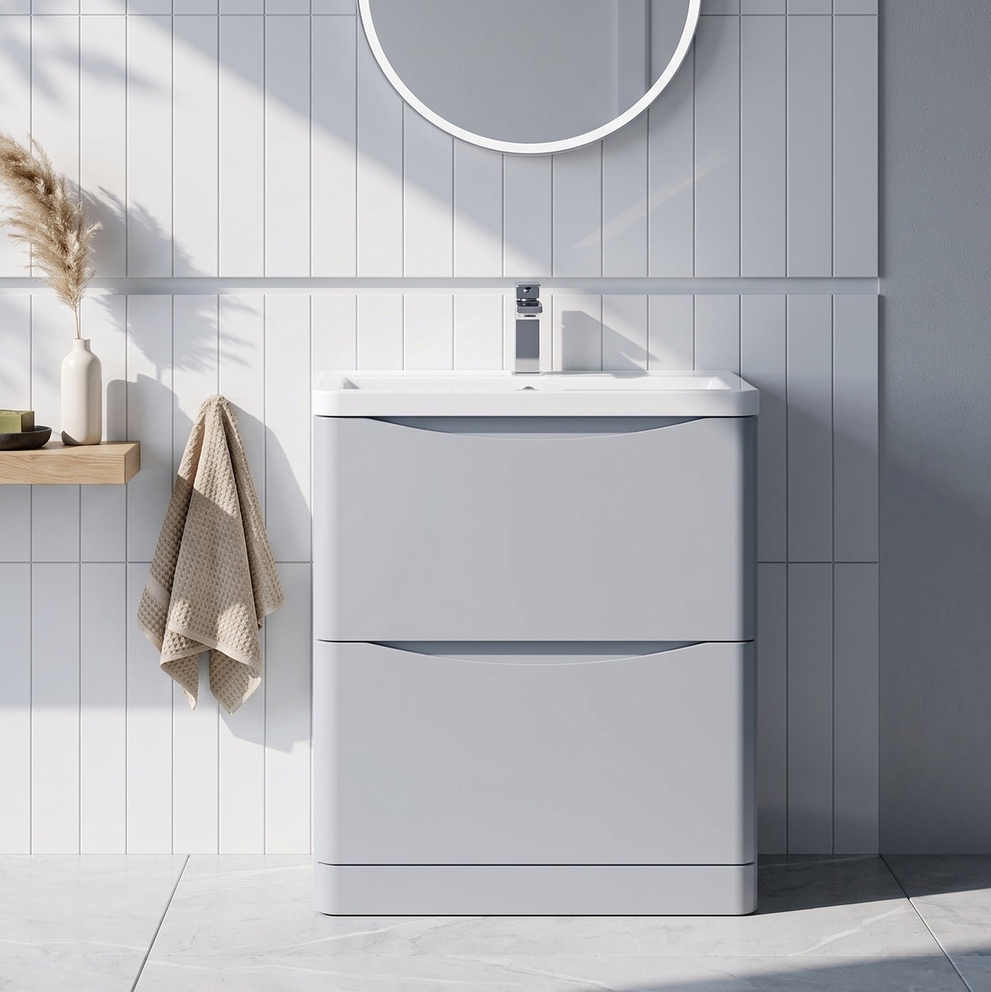 Fairford Eclipse 800mm 2 Drawer Satin Grey Floor Standing Vanity Unit