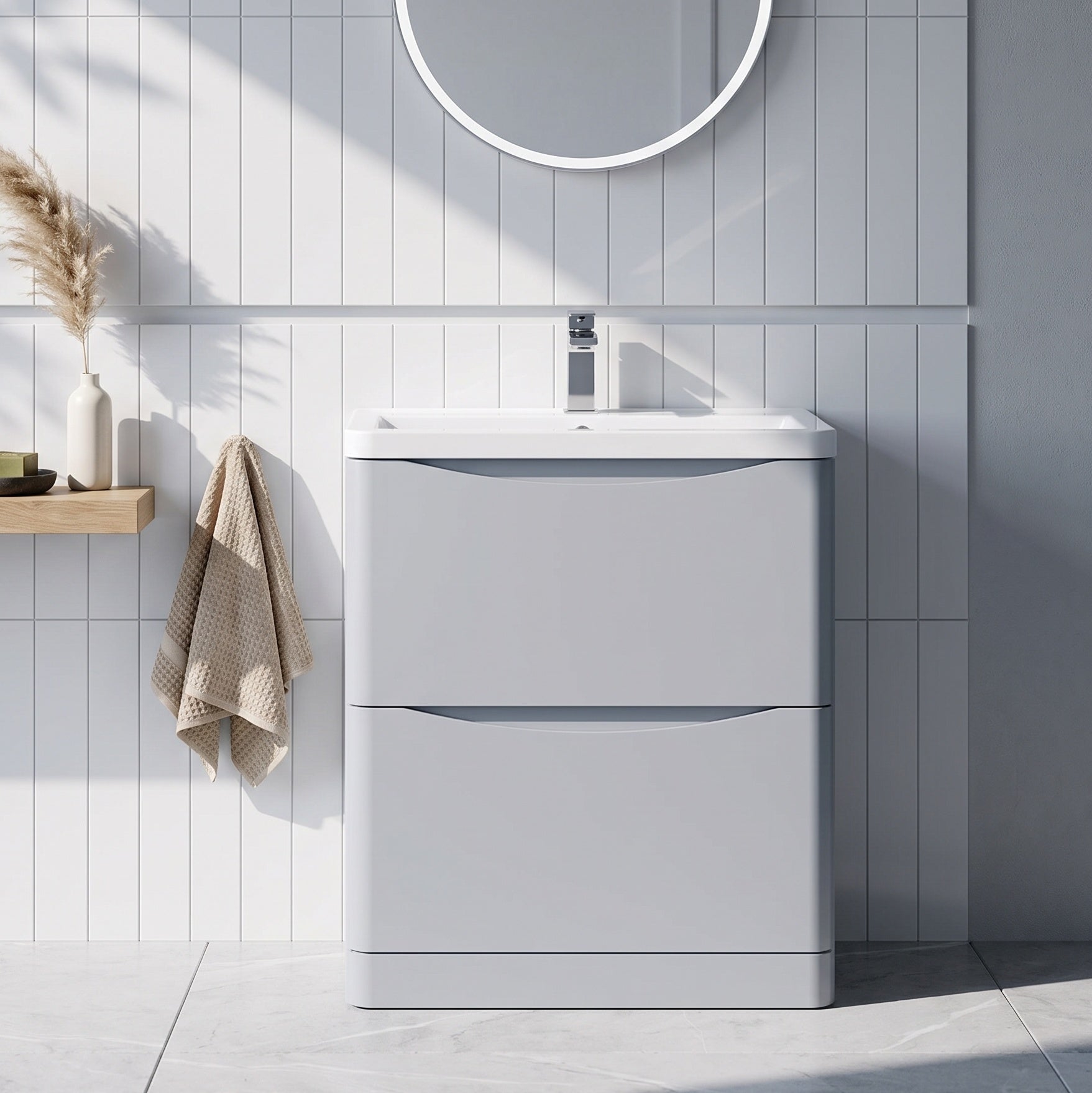 Fairford Eclipse 800mm 2 Drawer Satin Grey Floor Standing Vanity Unit