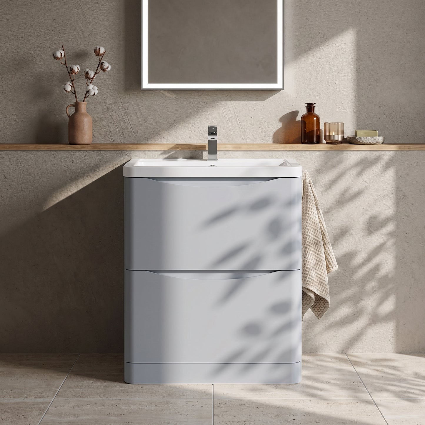 Fairford Eclipse 800mm 2 Drawer Satin Grey Floor Standing Vanity Unit