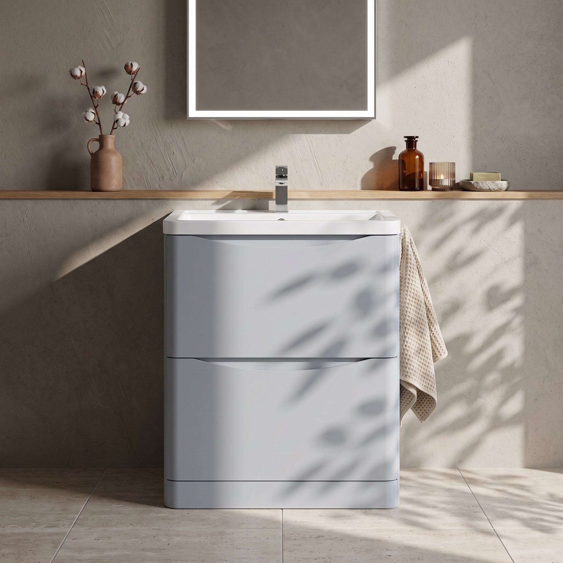 Fairford Eclipse 800mm 2 Drawer Satin Grey Floor Standing Vanity Unit